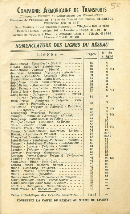 CAT 1961 list of routes