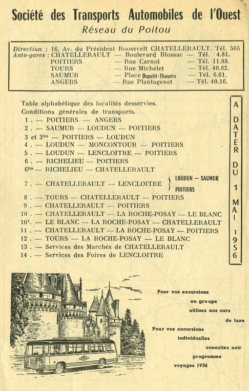 Reseau Poitou 1956 list of routes