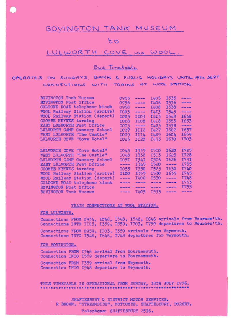 1976 to lulworth and bovington