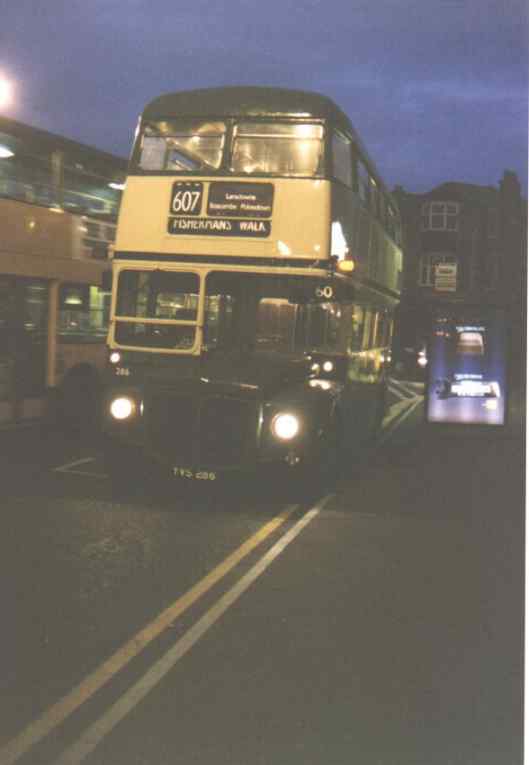 Fishermans Walk, evening shot, Routemaster waiting