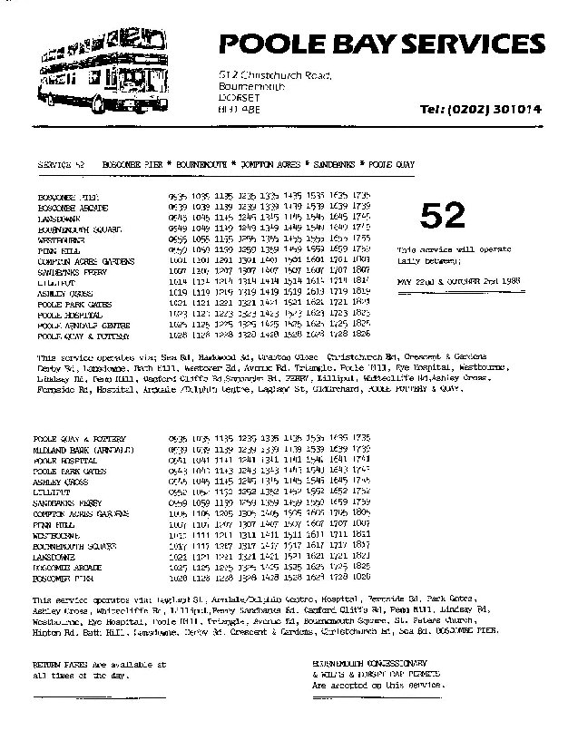 Route 52 timetable