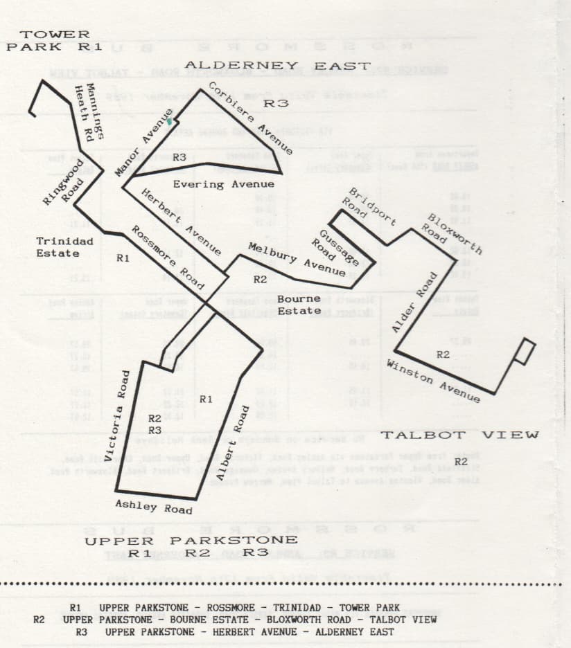 map of 1989 extended routes Ropssmore Bus